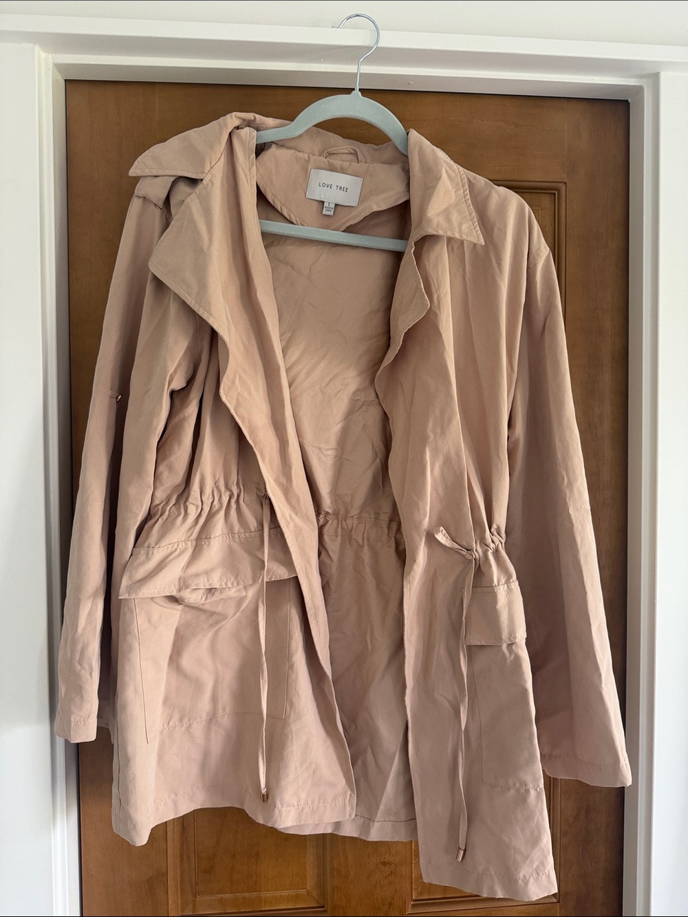 Love Tree Beige Drawstring Trench Coat